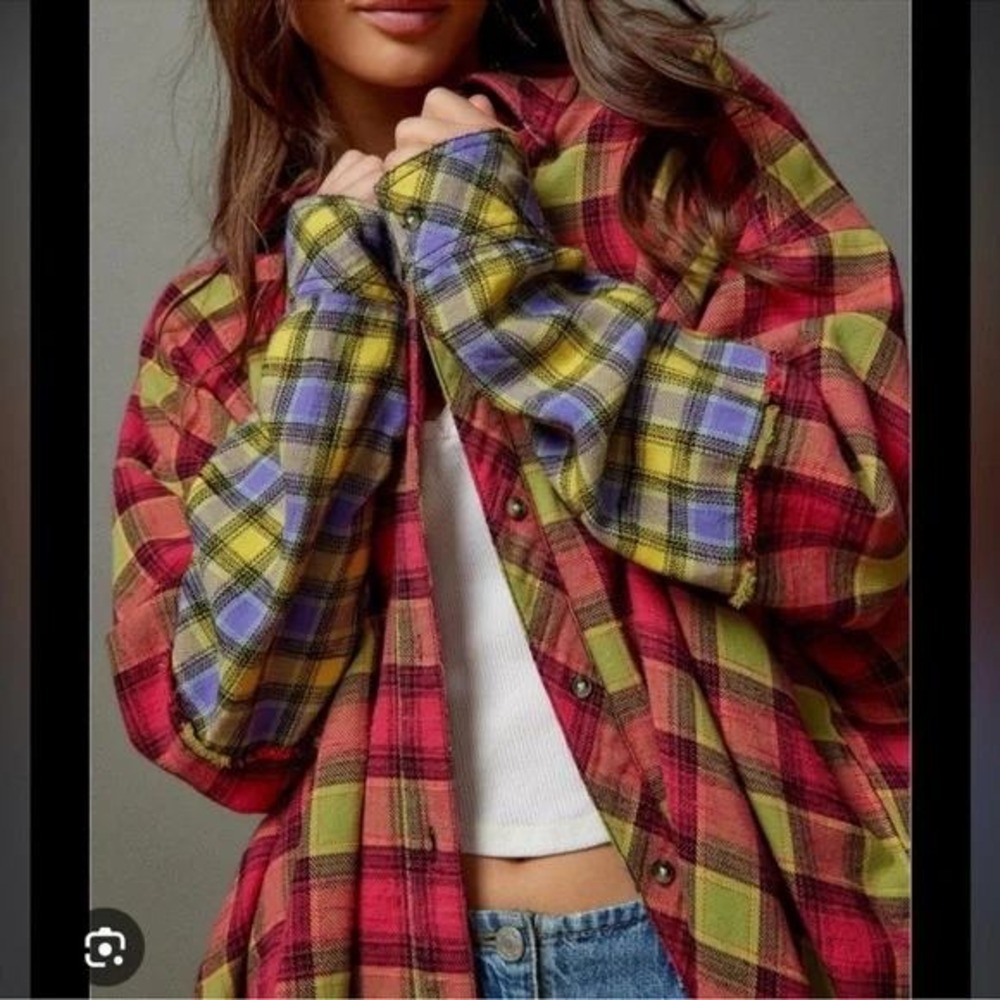 BDG Urban Outfitters One Way or Another Plaid Flannel Shirt Womens Medium Pink - Picture 2 of 12